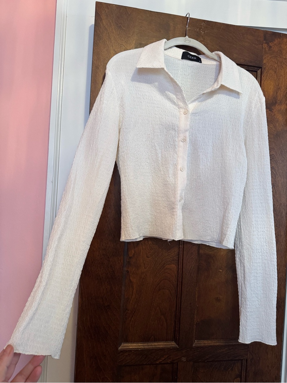 Cider Cream Textured Button-Down Long-Sleeve Shirt